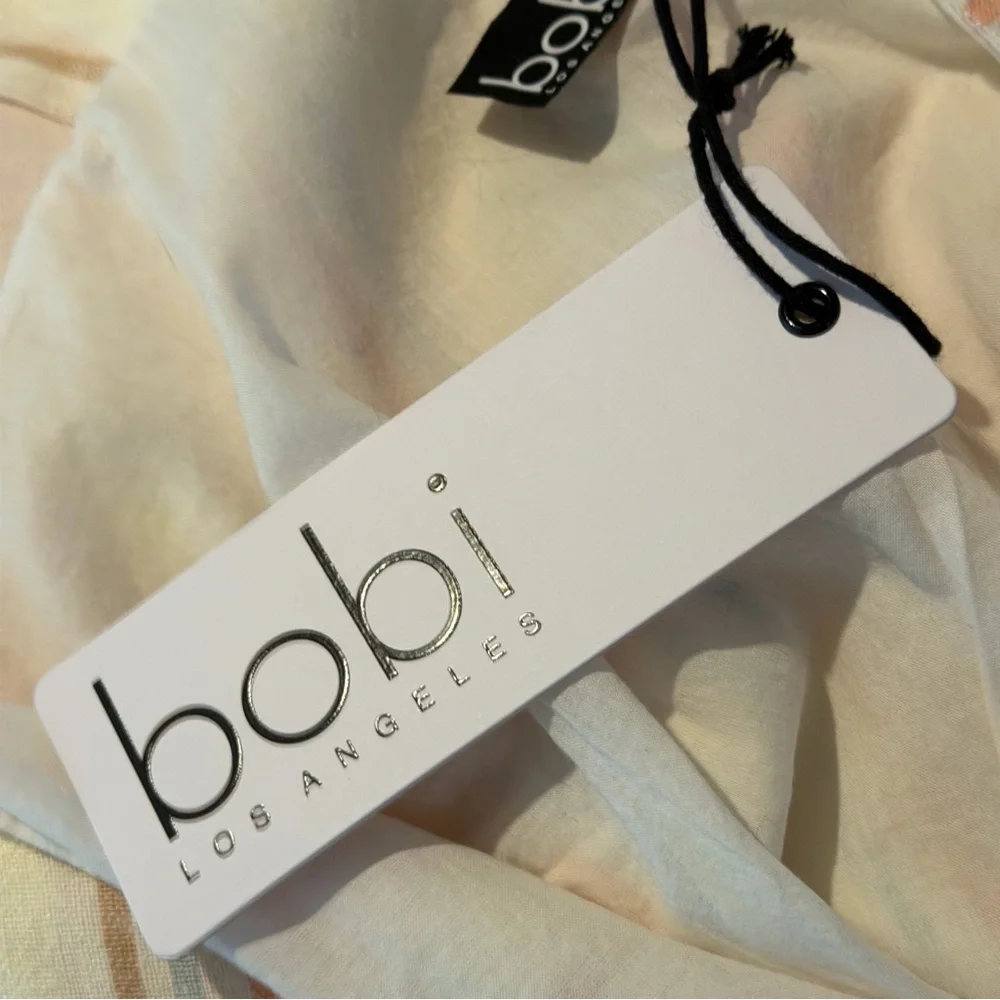 Bobi LA Square Neck Tiered -SZ M- Cream Multicolored Striped Linen Rayon Dress